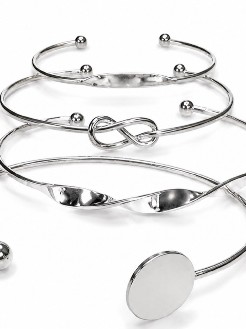 Sterling-Style Silver Tone Multi-Design Bangle Bracelet Set